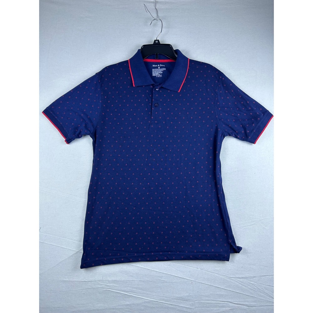 Marx & Dutch Mens Navy Blue Red Micro Pattern Short Sleeve Polo Shirt Size M